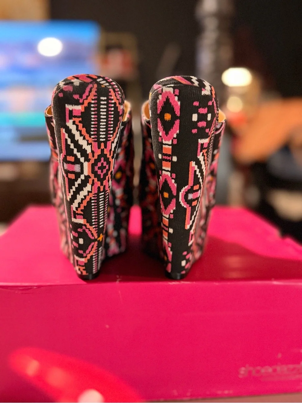 Pink & black platform wedges